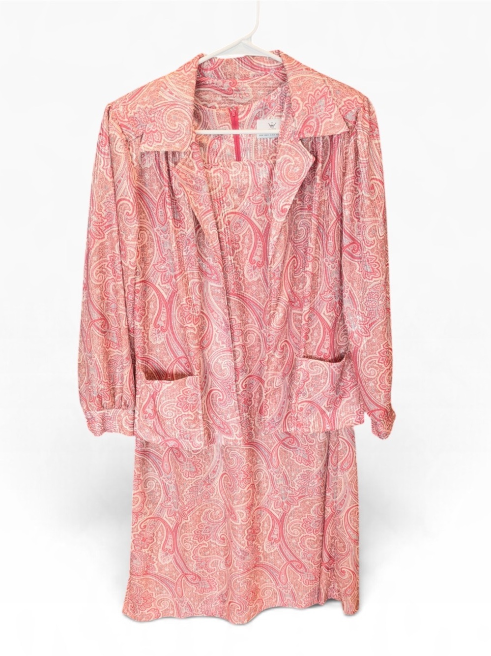 CB Vintage Pink Paisley 3 Piece Dress Jacket Belt Set Medium